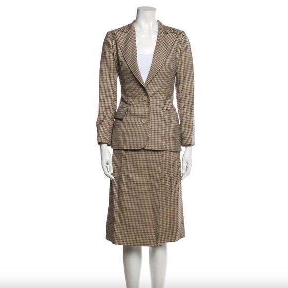 Valentino Jackets & Blazers - Valentino Houndstooth Creme Brown Skirt Set Blazer Suit Jacket Large